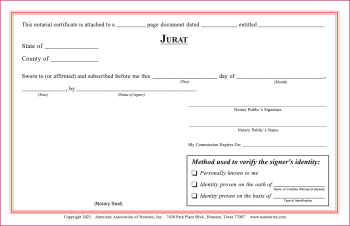 Washington Jurat Notarial Certificate Pad