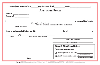 Washington Affidavit/Jurat Notarial Certificate Pad