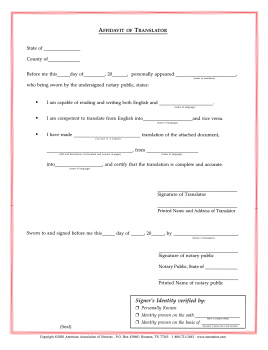 Washington Affidavit/Translator Notarial Certificate Pad