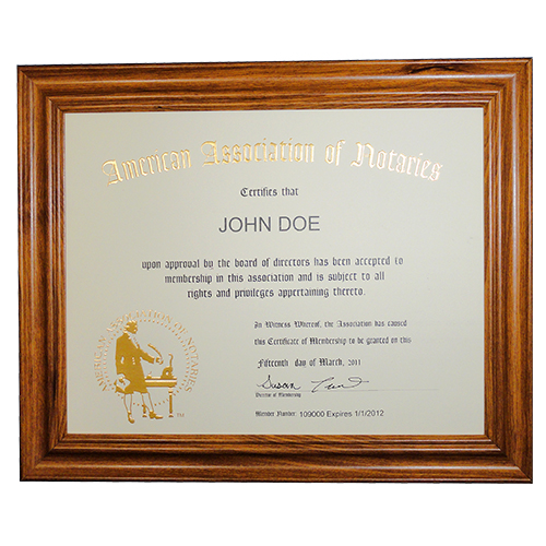 AAN Membership Certificate Frame - Washington
