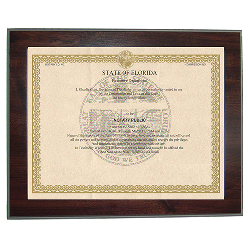Washington Notary Commission Certificate Frame 8.5 x 11 Inches